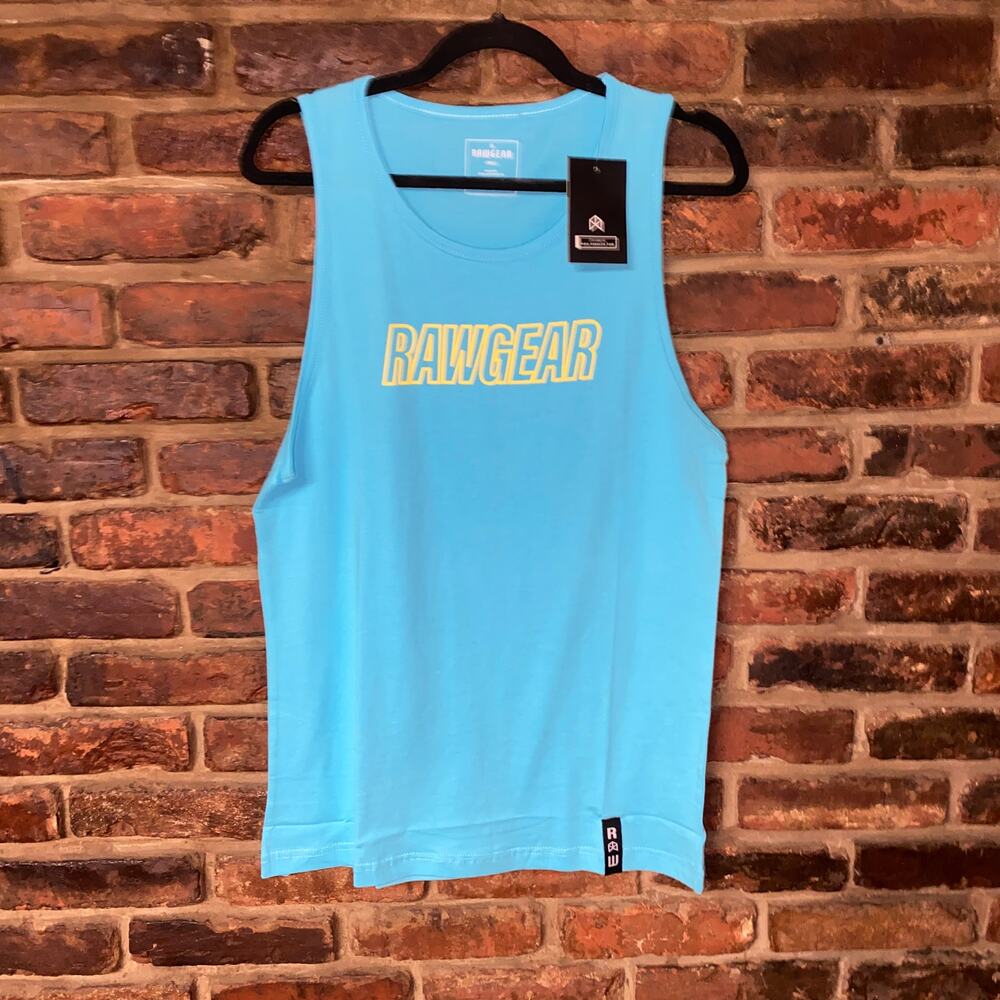NWT RawGear Blue Yellow Graphic Sleeveless Muscle Tank Top Men's Size Small